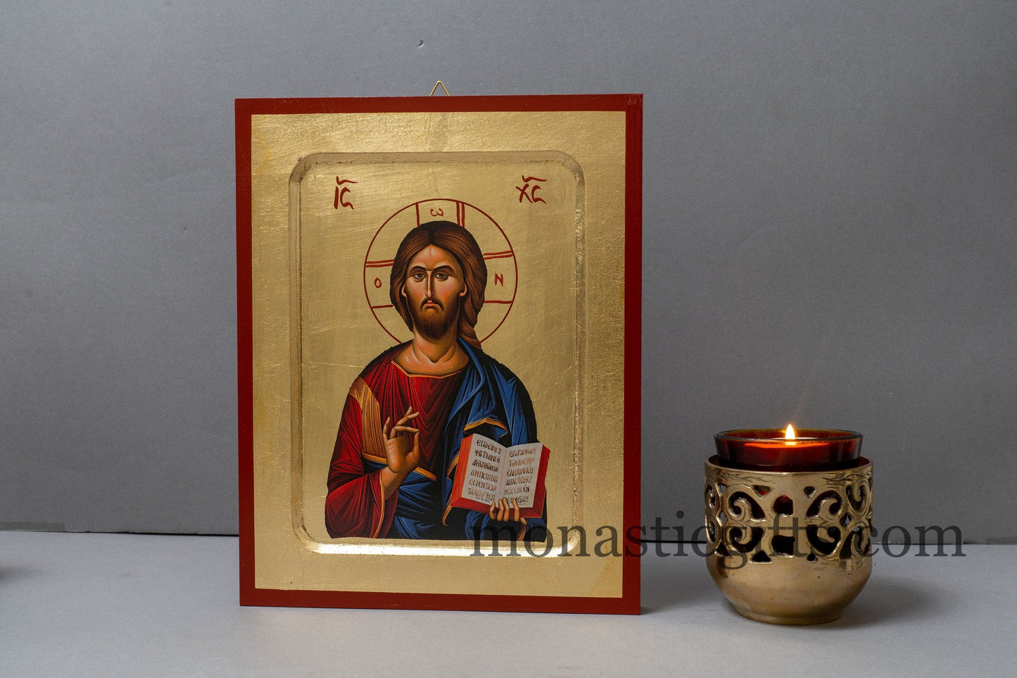 Icon of Jesus Christ Blessing- Byzantine icon of our Lord , art wall hanging on wood plaque amazing idea for orthodox gift.