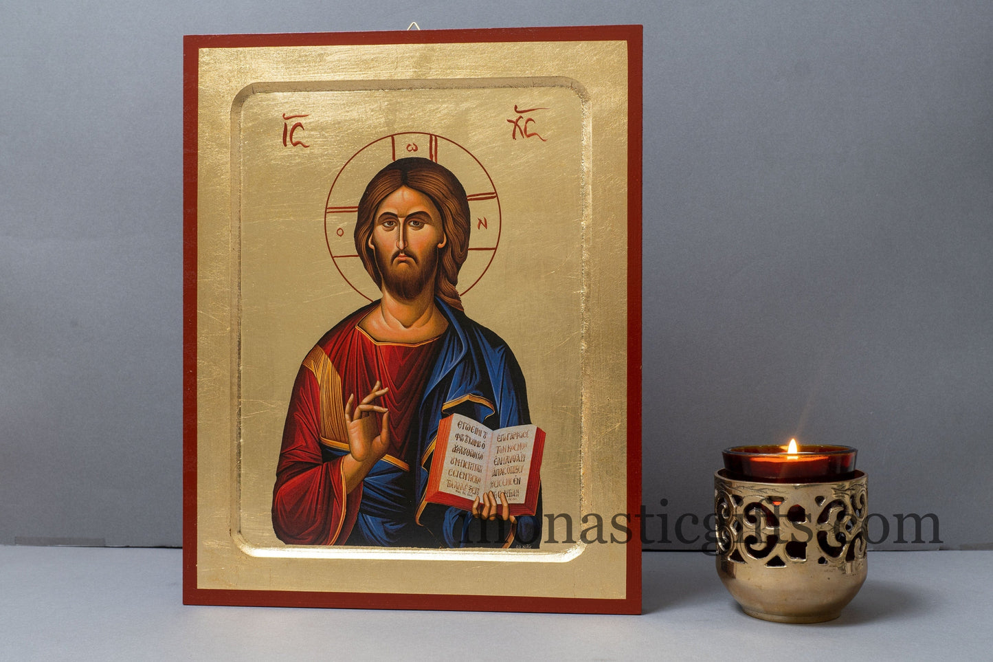 Icon of Jesus Christ Blessing- Byzantine icon of our Lord , art wall hanging on wood plaque amazing idea for orthodox gift.