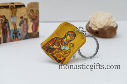 Christian Orthodox Keychain with Mother of God (Virgin Mary Soumela)  made of resin and metal ,a perfect gift 10cm - 3.93 in