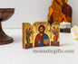 Triptych small  wooden Icon with  rhe Jesus Christ the Blessing and Archangels, Greek Orthodox Icon , Home Decor,Orthodox Gift