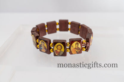 Holy Bracelet ,Bracelet with Holy Icons and colored Golden beads , Gift of faith, hope, love and healing to someone you care about