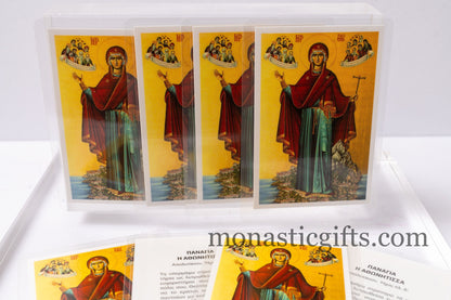 Laminated icon prayer cards withTheotokos and hymn -Thee, the Champion Leader, set of 10 Virgin Mary holy cards, pocket size printed icons