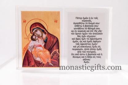 Laminated icon prayer cards with Virgin Mary and the Lord's Prayer from behind , set of 10 Virgin Mary holy cards, pocket size printed icons