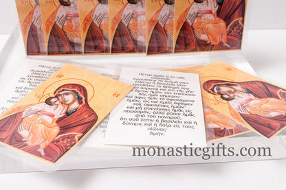 Laminated icon prayer cards with Virgin Mary and the Lord's Prayer from behind , set of 10 Virgin Mary holy cards, pocket size printed icons