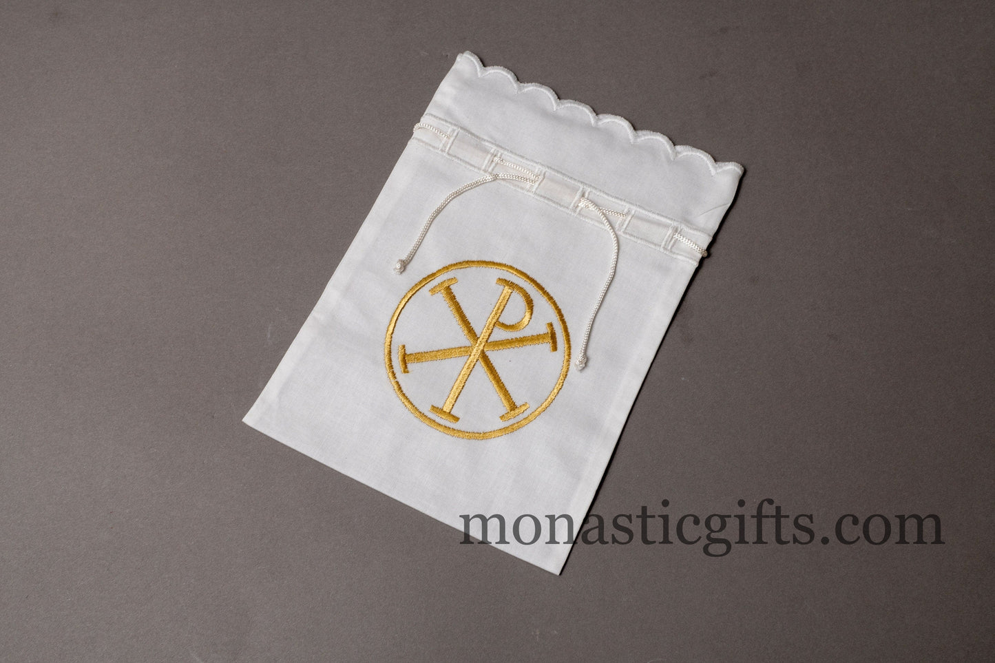 Embroidered Cotton Cloth Pouch for Prosphora  bread pouch , decorated with The Chi-Rho or Christogram,Embroideries. Communion Antidoron.