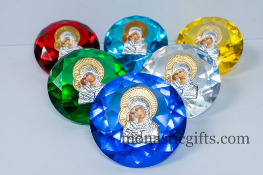 Virgin Mary Icon with Jesus  on  round stained glass Religious Gifts, Baptism Gift, Religious Art, New Mother  Orthodox Christian Gift