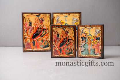 Diptych wooden Icon with the birth and baptism of Jesus Christ Greek Orthodox Icon , Home Decor,Orthodox Gift.