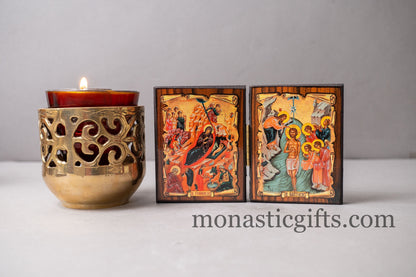 Diptych wooden Icon with the birth and baptism of Jesus Christ Greek Orthodox Icon , Home Decor,Orthodox Gift.