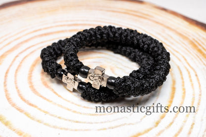 Authentic Greek elastic Komboskini with 33 Knots (1Pcs) In black Color with black Beads from Mount Athos Prayer - Orthodox Gift