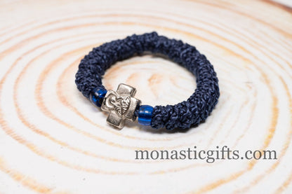 Authentic Greek elastic Komboskini with 33 Knots (1Pcs) In Blue Navi Color with blue Beads from Mount Athos Prayer - Orthodox Gift