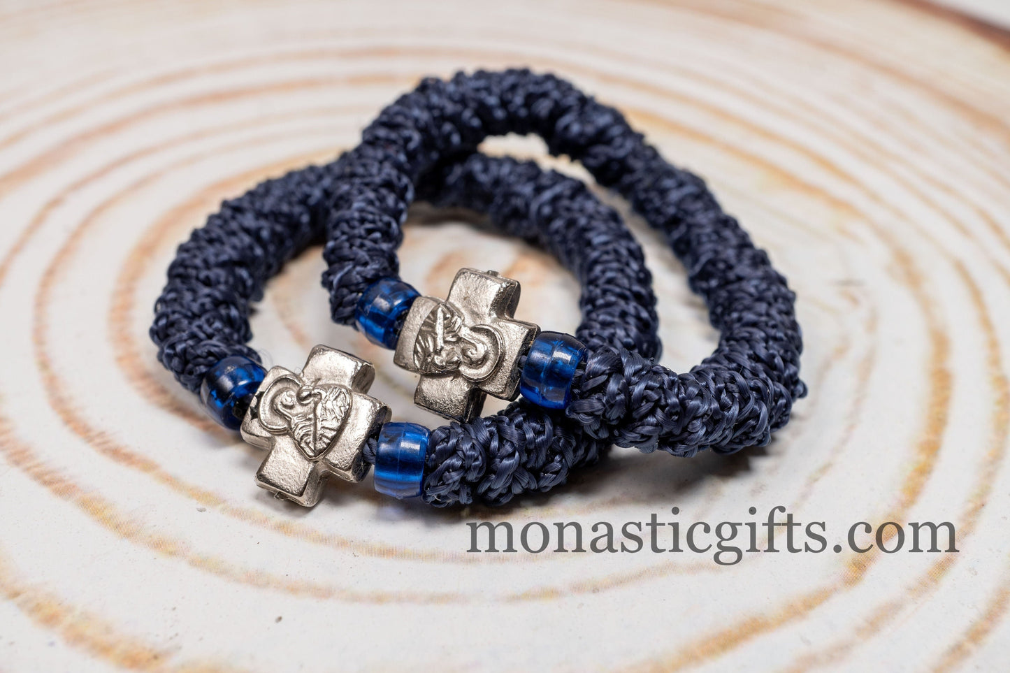 Authentic Greek elastic Komboskini with 33 Knots (1Pcs) In Blue Navi Color with blue Beads from Mount Athos Prayer - Orthodox Gift