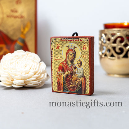 Small Wooden Orthodox icon with amazing details of Virgin Mary (Gorgoipikoos) with Golden and Silver Elements,amazing idea for orthodox gift