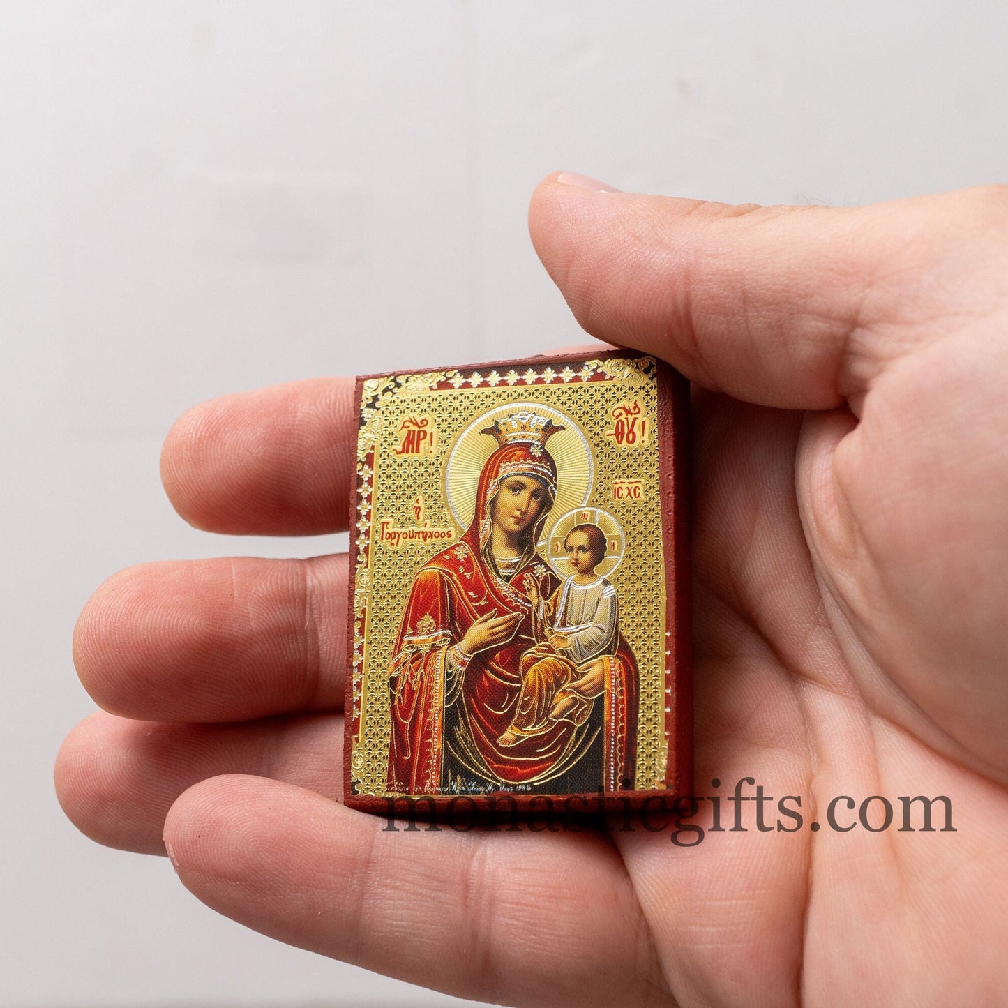 Small Wooden Orthodox icon with amazing details of Virgin Mary (Gorgoipikoos) with Golden and Silver Elements,amazing idea for orthodox gift