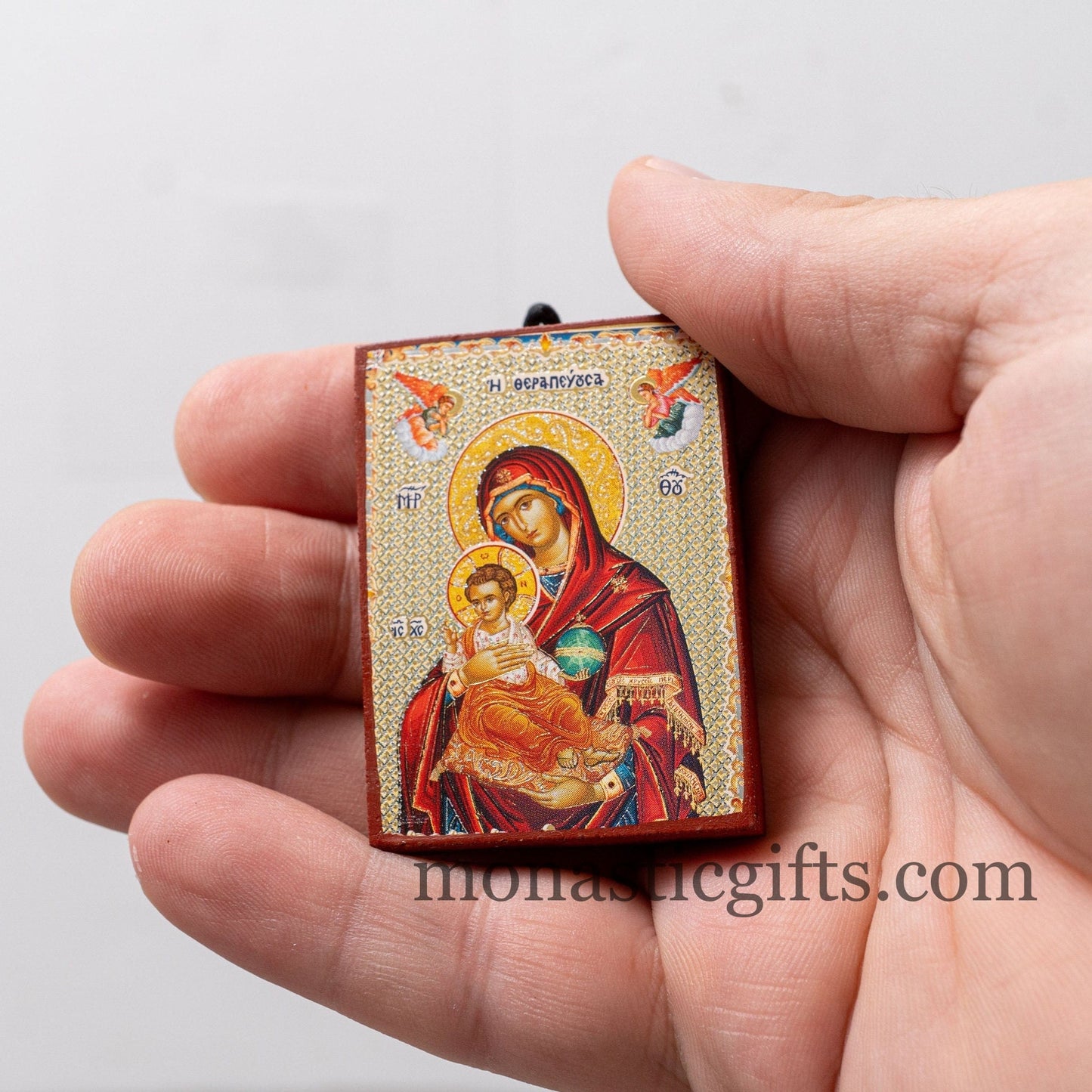 Small Wooden Orthodox icon with amazing details of Virgin Mary (The Healer) with Golden and Silver Elements,amazing idea for orthodox gift