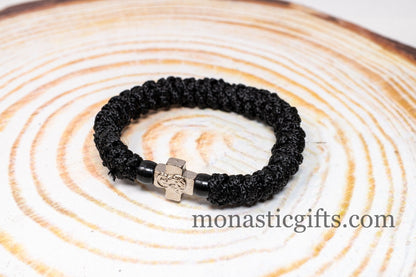 Authentic Greek elastic Komboskini with 33 Knots (1Pcs) In black Color with black Beads from Mount Athos Prayer - Orthodox Gift