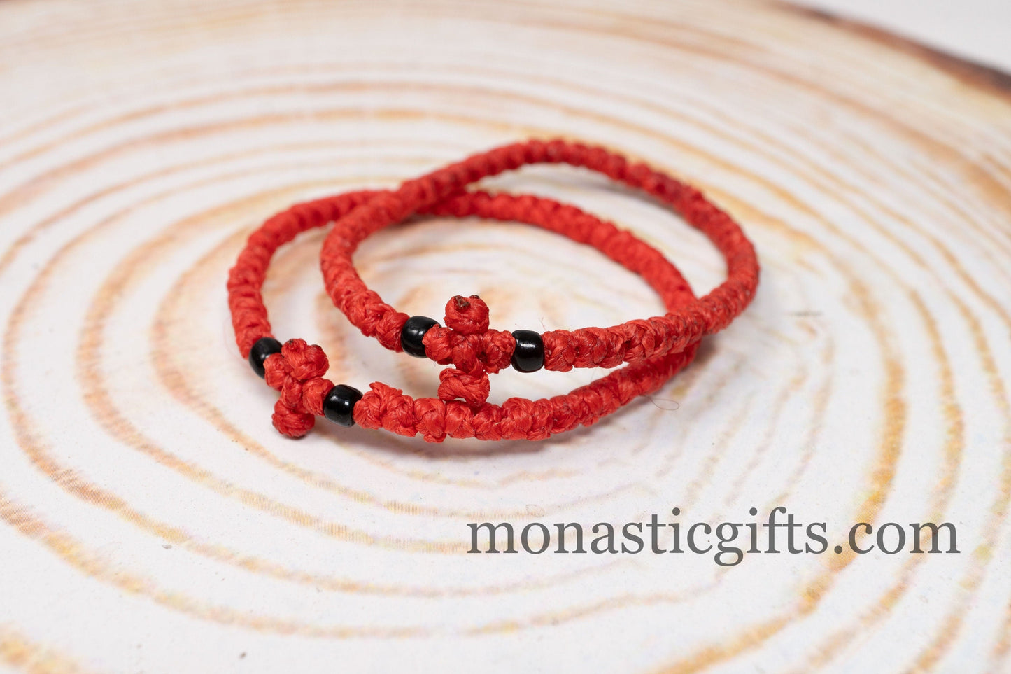 Authentic Komboskini  Red Color 1Pcs - Greek Orthodox Prayer Bracelet, Spiritual Prayer Rope -Thread  waxed thin with beads