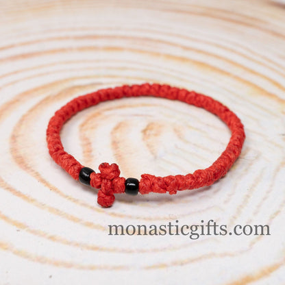 Authentic Komboskini  Red Color 1Pcs - Greek Orthodox Prayer Bracelet, Spiritual Prayer Rope -Thread  waxed thin with beads