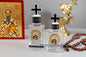 Holy Water Glass  Bottle  With metal colored SilverTheotokos Icon and  plastic screw cap with cross Orthodox Gift