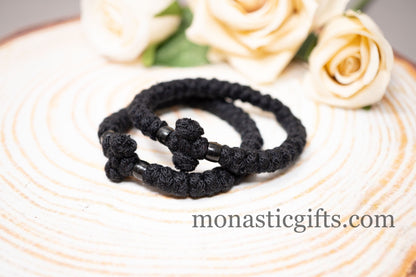 Thick Komboskini made by 100% Wool (the Authentic Monastic) In Black Colour with Black Beads -Prayer Rope -Thick wool with Blue beads -Chotk