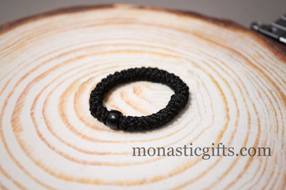 Authentic Greek elastic Komboskini with 33 Knots (1Pcs) In Black Color with Black Bead from Mount Athos Prayer - Orthodox Gift