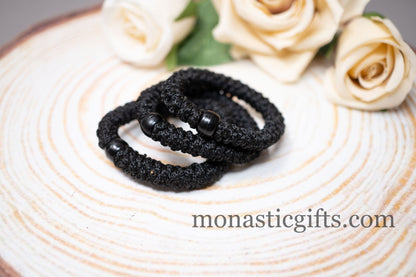 Authentic Greek elastic Komboskini with 33 Knots (1Pcs) In Black Color with Black Bead from Mount Athos Prayer - Orthodox Gift