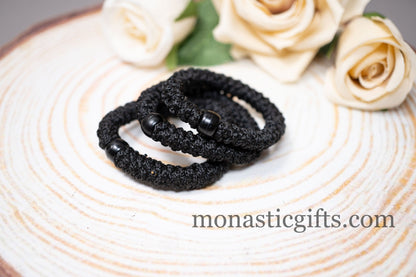 Authentic Greek elastic Komboskini with 33 Knots (1Pcs) In Black Color with Black Bead from Mount Athos Prayer - Orthodox Gift