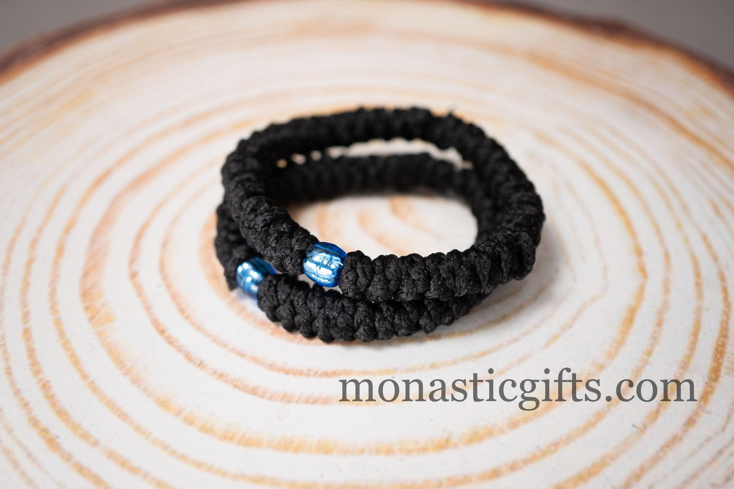 Authentic Greek elastic Komboskini with 33 Knots (1Pcs) In Black Color with Blue Bead from Mount Athos Prayer - Orthodox Gift