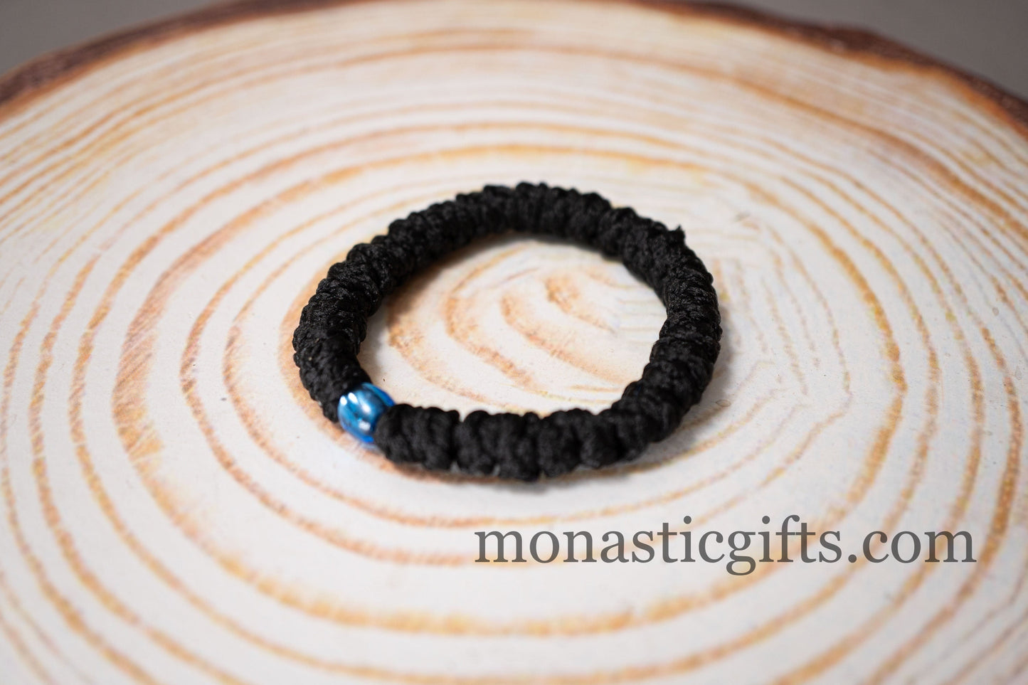 Authentic Greek elastic Komboskini with 33 Knots (1Pcs) In Black Color with Blue Bead from Mount Athos Prayer - Orthodox Gift