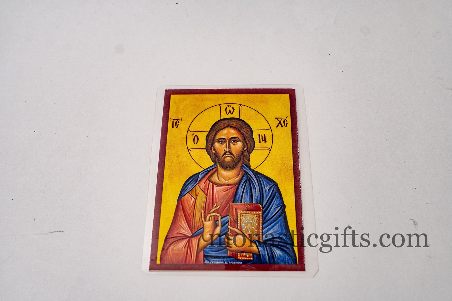 Laminated icon prayer cards with Jesus Christ and the Lord's Prayer from behind ,set of 10 Prayer holy cards, pocket size printed icons