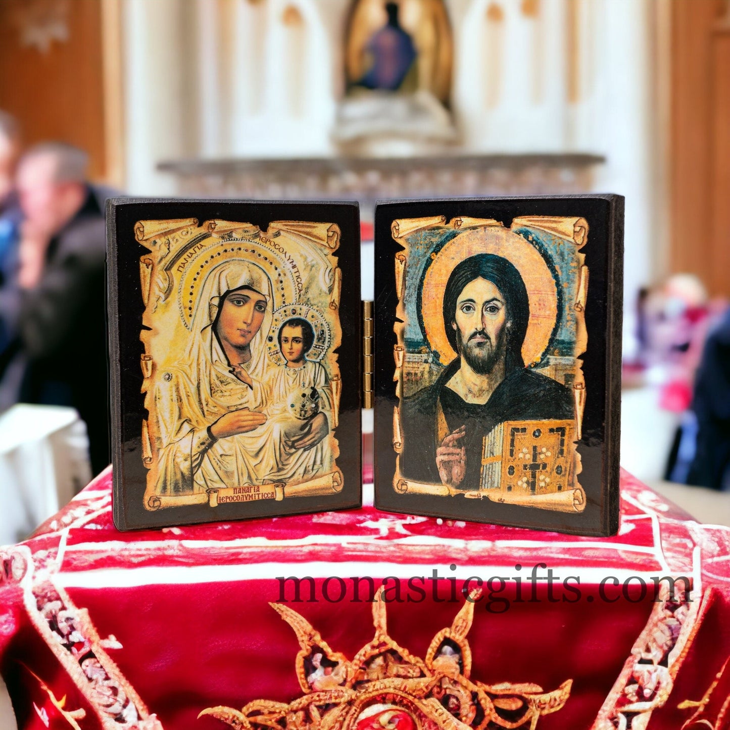 Diptych wooden Icon with the Virgin Mary "Jerusalem" and  Jesus Christ Of Sina. Greek Orthodox Icon , Home Decor,Orthodox Gift.