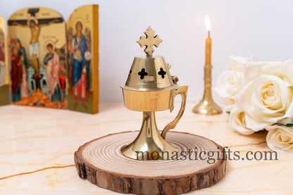 Small Brass Handmade Incense Burner(smooth 100% Brass)-Perfume burner  with handle Christian Artefact With Gifts