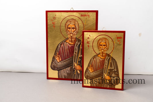 Saint Andrew the Apostle,Agios Andreas , Orthodox icon , Byzantine icon in Gold Leaves ,wall hanging on wood plaque amazing idea for gift.