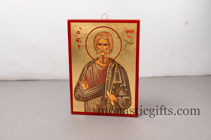 Saint Andrew the Apostle,Agios Andreas , Orthodox icon , Byzantine icon in Gold Leaves ,wall hanging on wood plaque amazing idea for gift.