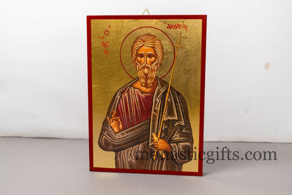 Saint Andrew the Apostle,Agios Andreas , Orthodox icon , Byzantine icon in Gold Leaves ,wall hanging on wood plaque amazing idea for gift.