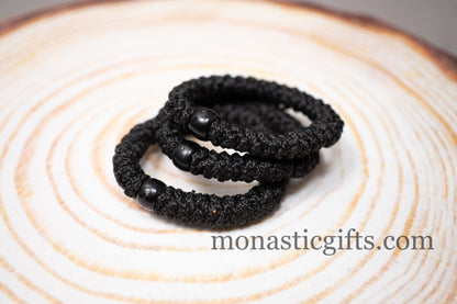 Authentic Greek elastic Komboskini with 33 Knots (1Pcs) In Black Color with Black Bead from Mount Athos Prayer - Orthodox Gift