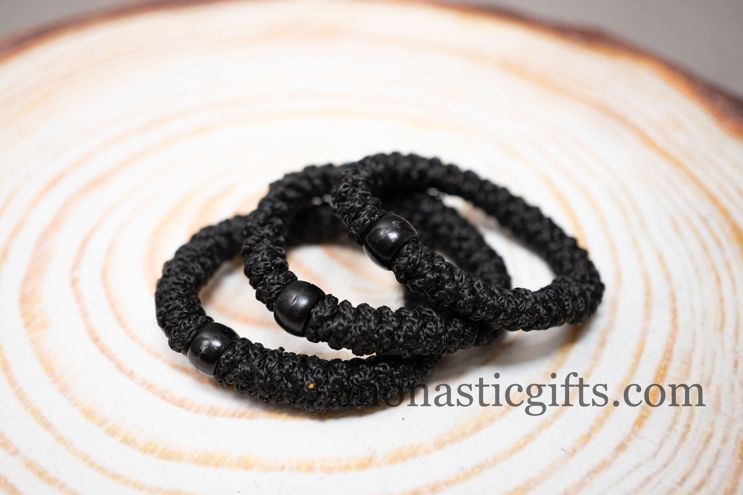 Authentic Greek elastic Komboskini with 33 Knots (1Pcs) In Black Color with Black Bead from Mount Athos Prayer - Orthodox Gift