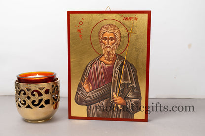 Saint Andrew the Apostle,Agios Andreas , Orthodox icon , Byzantine icon in Gold Leaves ,wall hanging on wood plaque amazing idea for gift.