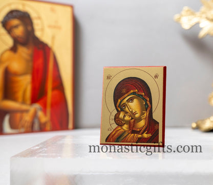 Small Wooden Orthodox icon with amazing details The Bust of Virgin Mary In Golden leaf, wall hanging amazing idea for orthodox gift.