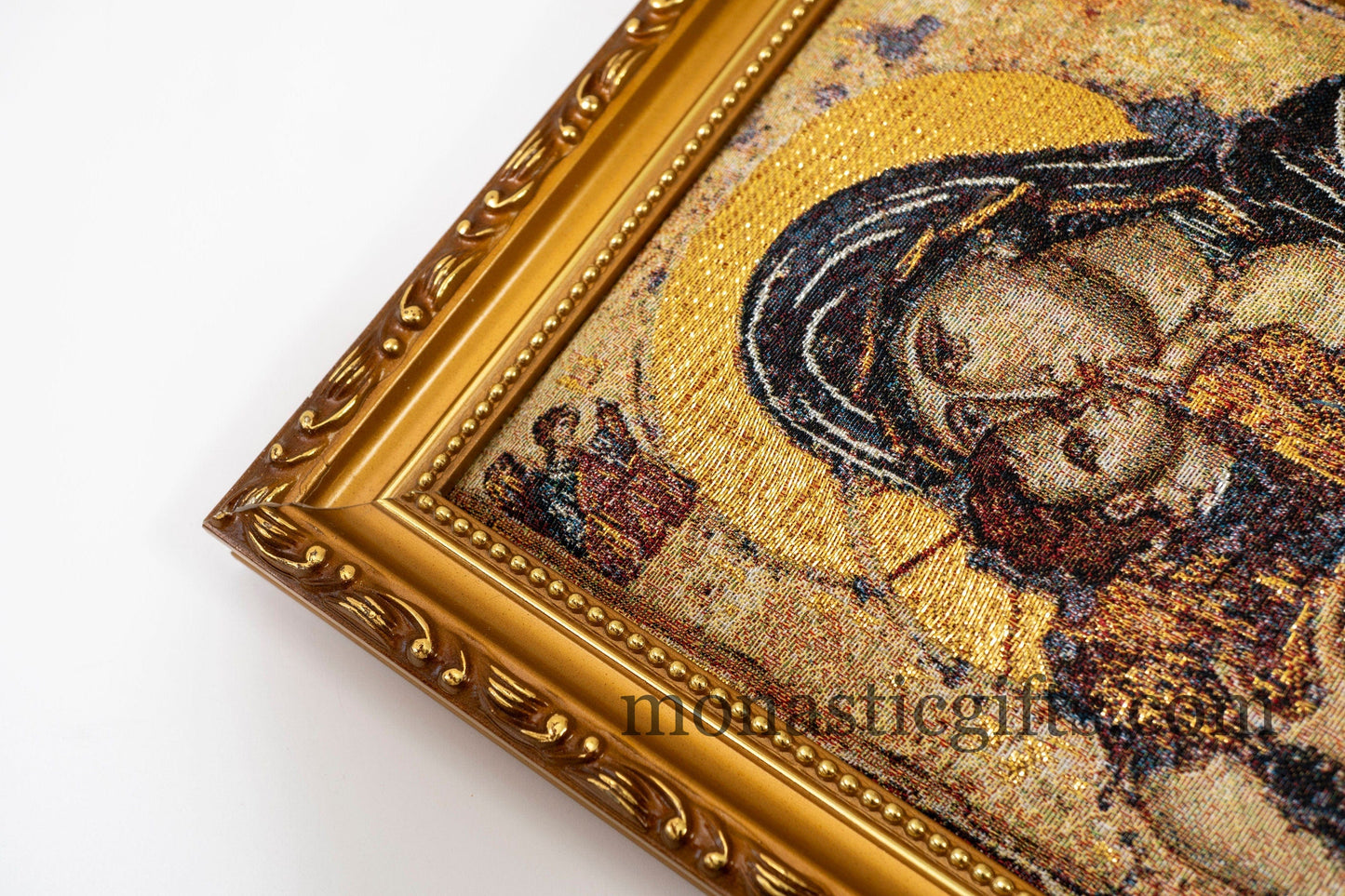 Embroidered Orthodox icon in a frame with Virgin Mary , art wall hanging on wood plaque amazing idea for orthodox gift.