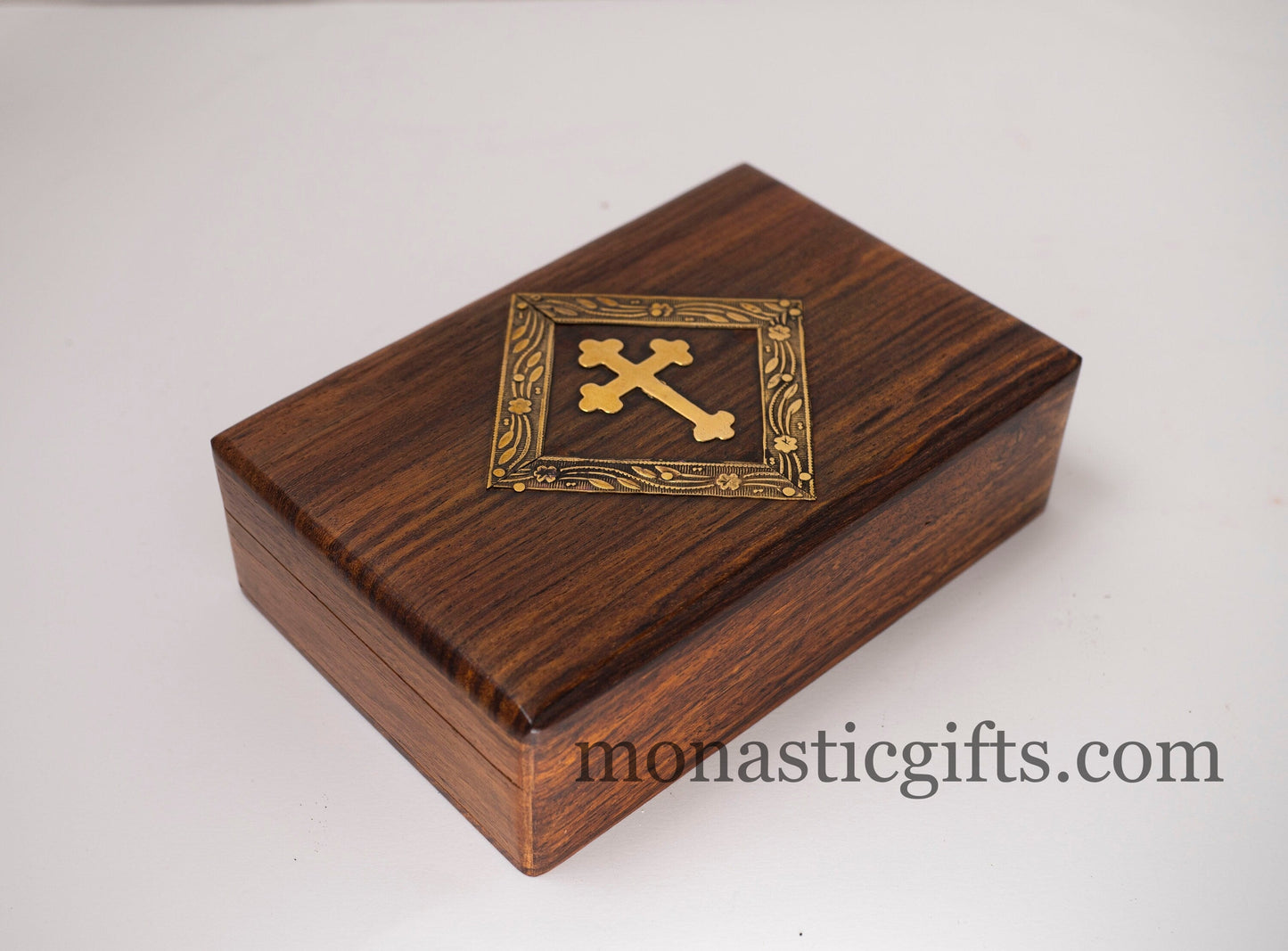 Handmade wooden Box with Christian Cross and metallic elements - - Decorative box - Rustic wood box - Jewelry box