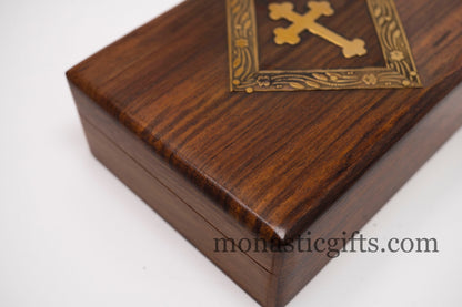 Handmade wooden Box with Christian Cross and metallic elements - - Decorative box - Rustic wood box - Jewelry box