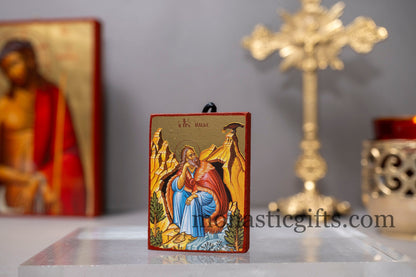 Small Wooden Orthodox icon with amazing details of Prophet Elijah, Saint Elijah Icon in Golden Leaf ,amazing idea for orthodox gift