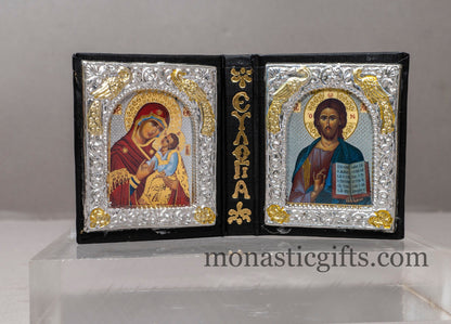 Diptych Icon like small Gospel with the Virgin Mary and  Jesus Christ . Greek Orthodox Icon , Home Decor,Orthodox Gift.