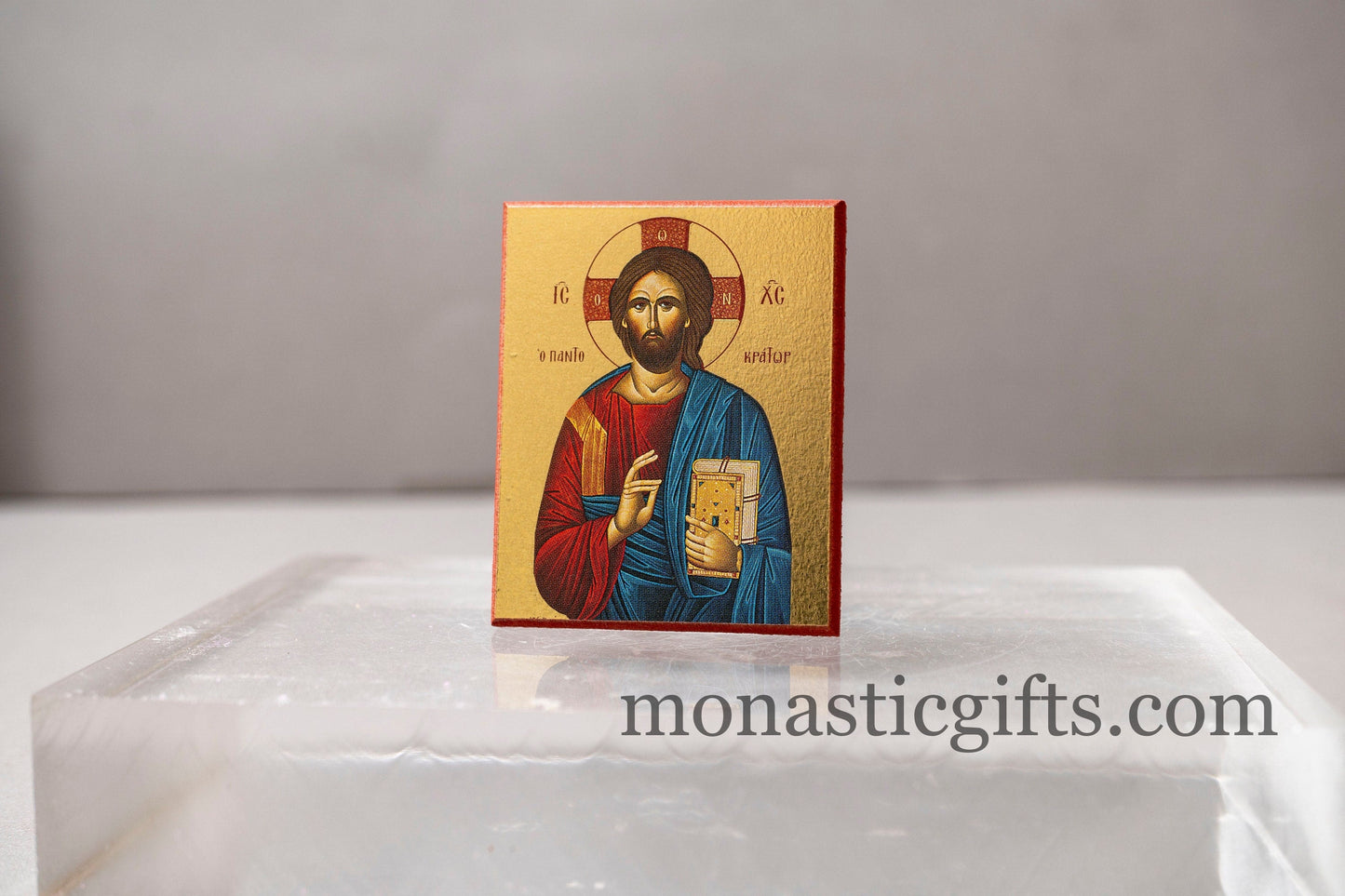 Small Wooden Orthodox icon with amazing detail of Jesus Christ (The Pantocrator) In Golden leaf, wall hanging amazing idea for orthodox gift