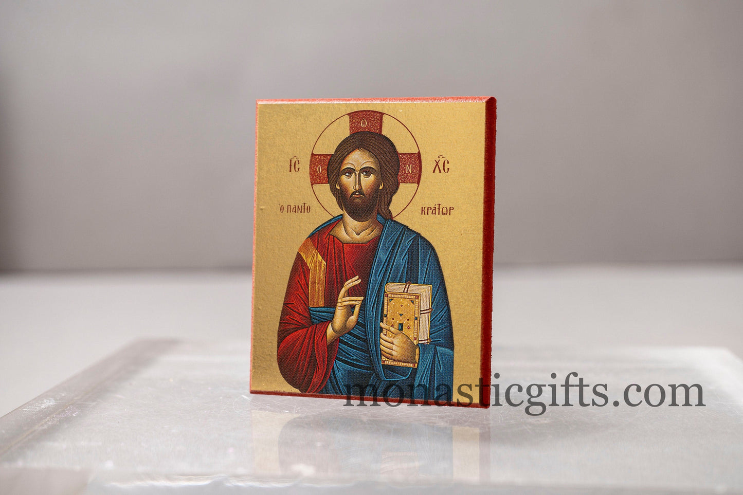 Small Wooden Orthodox icon with amazing detail of Jesus Christ (The Pantocrator) In Golden leaf, wall hanging amazing idea for orthodox gift