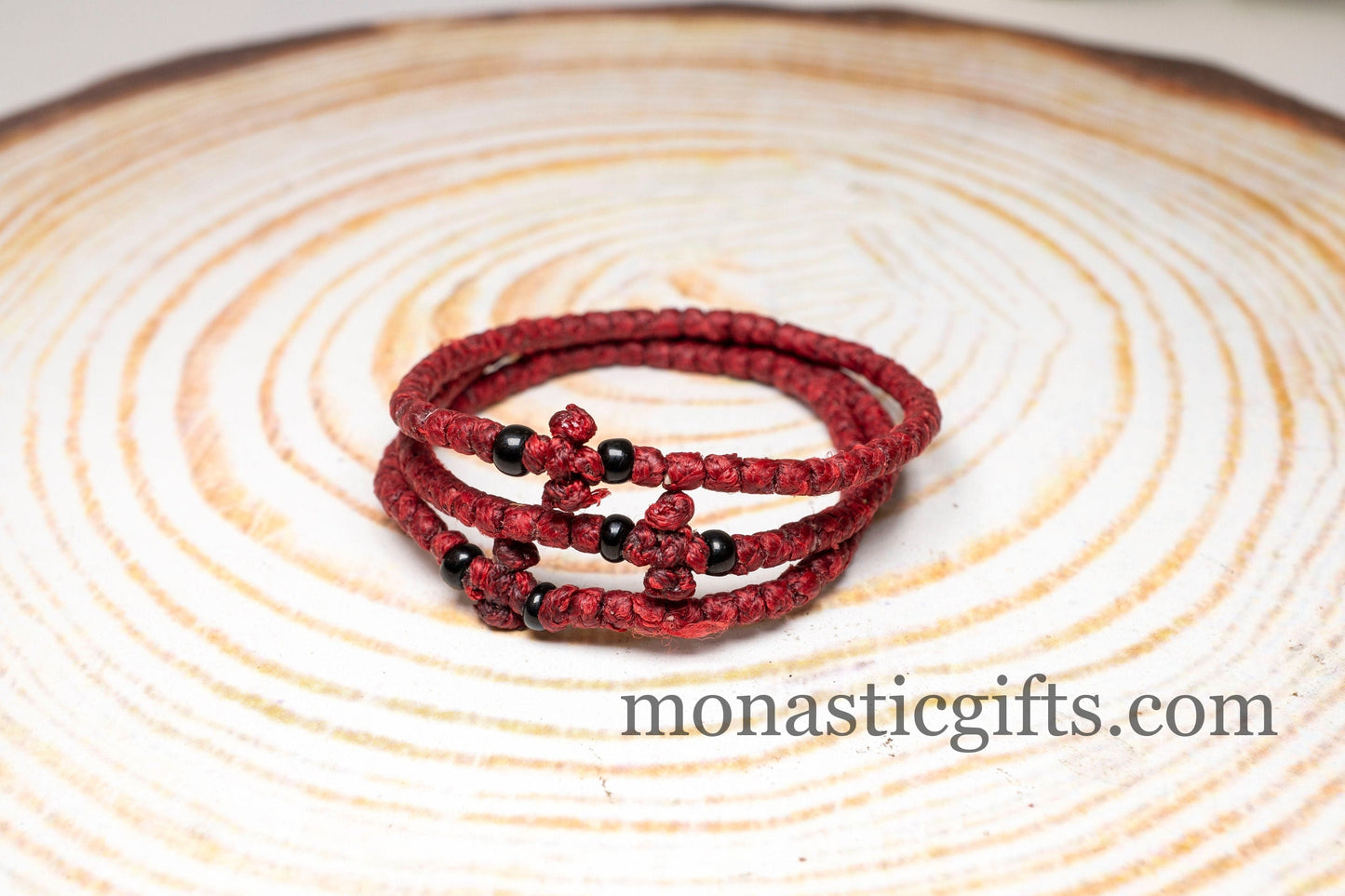 Authentic Komboskini  burgundy Color 1Pcs - Greek Orthodox Prayer Bracelet, Spiritual Prayer Rope -Thread  waxed thin with beads