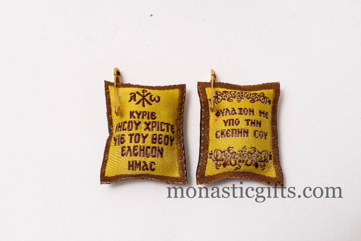 Pair of 2 Orthodox Special Amulets Rectangular pendant with Jesus Christ and Mother of God and with prayers on the back ,FIlachto ,Filakto.