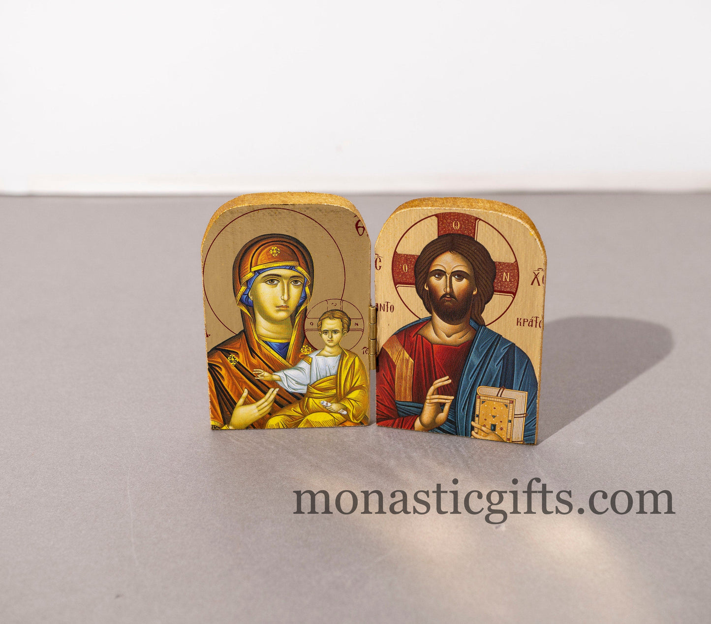 Diptych small  wooden Icon with the Jesus Christ  and the Holy Theotokos , Greek Orthodox Icon , Home Decor,Orthodox Gift