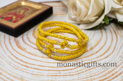 Authentic Komboskini  Yellow Color 1Pcs - Greek Orthodox Prayer Bracelet, Spiritual Prayer Rope -Thread  waxed thin with beads