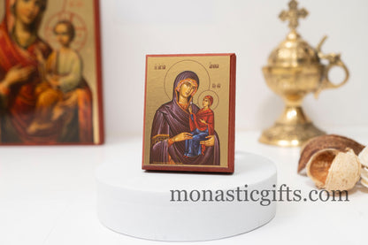 Small Wooden Icon with Saint Anna The Mother of Virgin Mary Icon in Golden Leaf ,amazing idea for orthodox gift